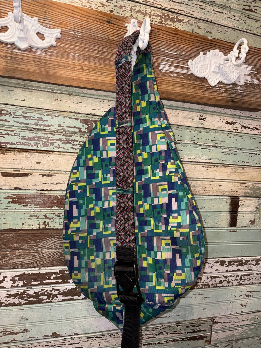 Kavu Patchwork Geo Sling in Navy, Green & Lime - Picture 3 of 4